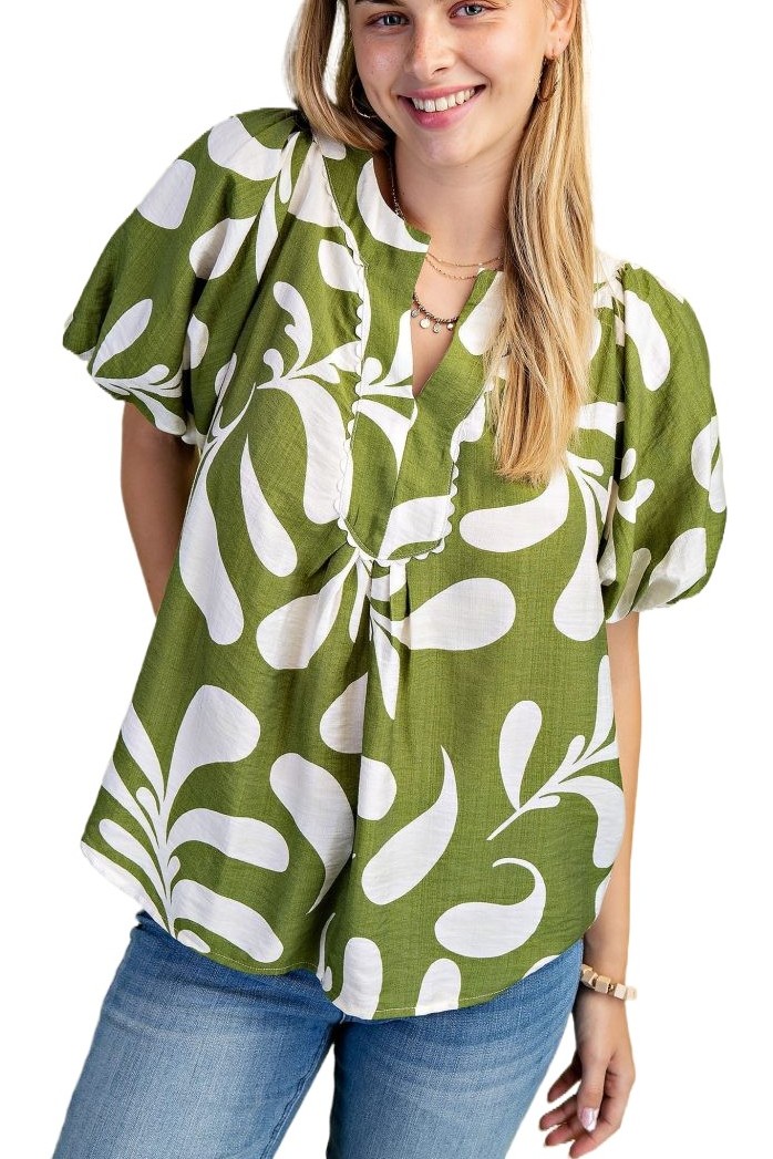 Printed Slit Neck Top
