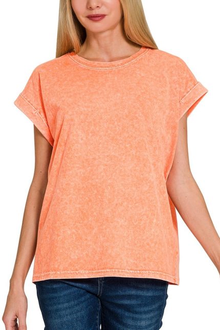 Plus Halo Washed Cuffed Short Sleeve Tee
