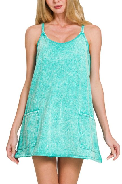 Acid Washed Mini Dress With Built-in Romper Liner