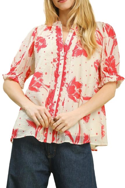 Floral Button-front Boho Top