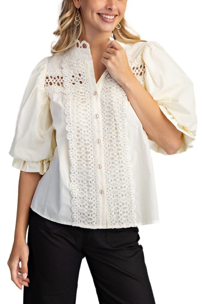 Trim Detail Button Down Blouse