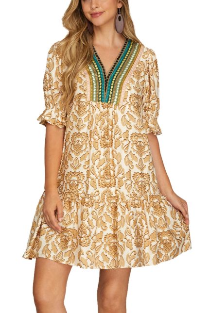 Woven Print Mini Dress