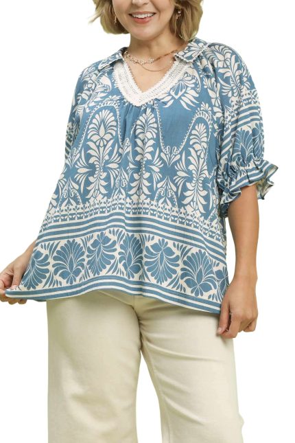 Two Tone Boarder Print Top