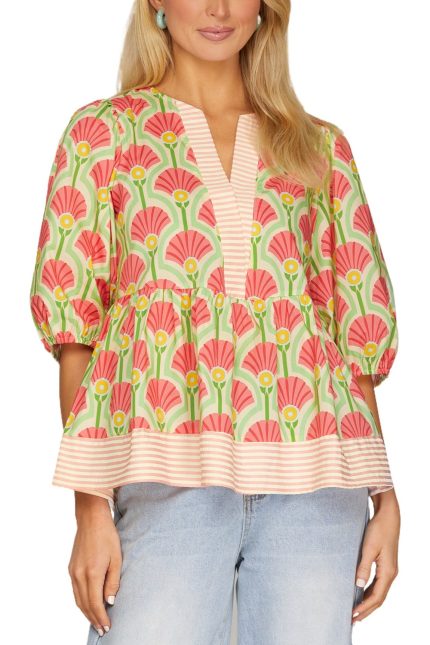 Half Sleeve Woven Print Top