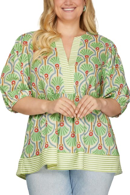 Plus Half Sleeve Woven Print Top