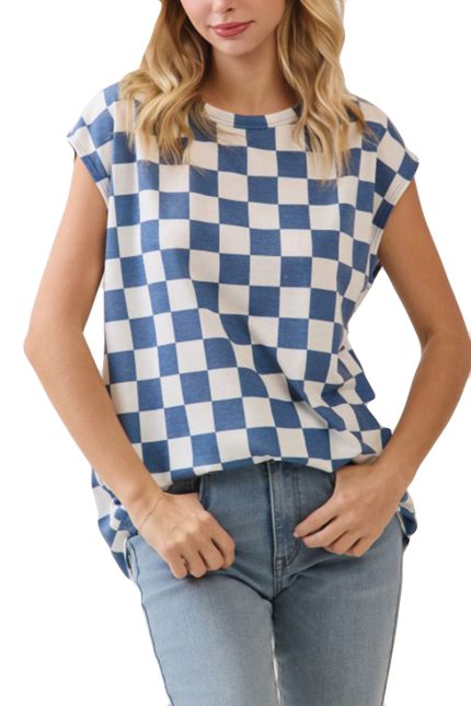 Checkered Print Casual Knit Tee