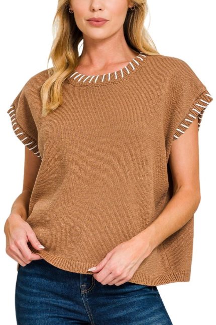 Stitch Detailed Oversize Sweater Vest