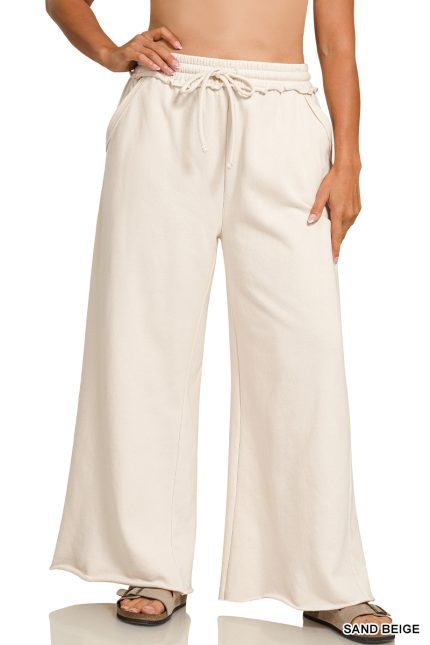 Plus Fleece Exposed Seam Wide Leg Sweatpants