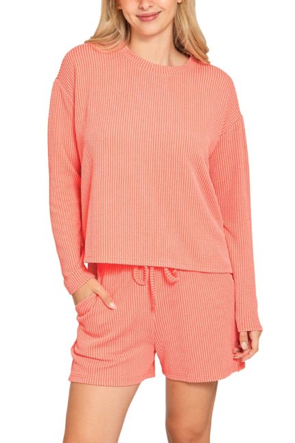 Raised Rib Long Sleeve Tee And Shorts Set