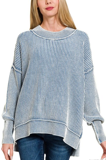 Washed Side Slit Oversized Sweater