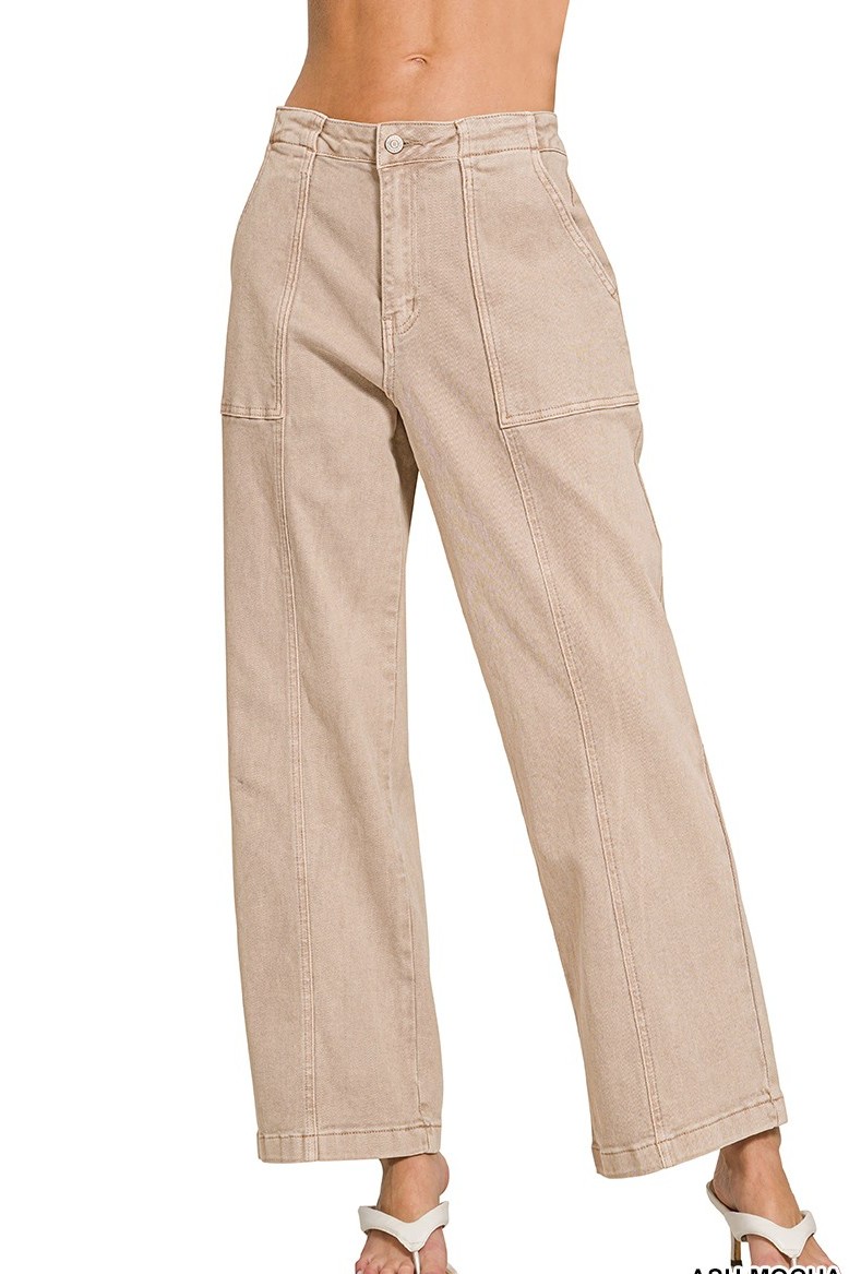 High Rise Utility Pocket Color Denim Pants