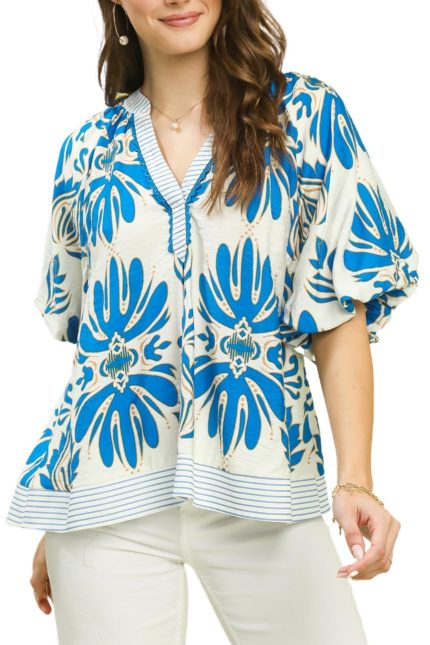 Mix Printed Puff Sleeve Top