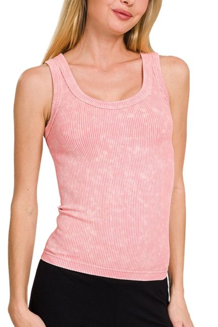 2 Way Neckline Washed Ribbed Seamless Tank Top
