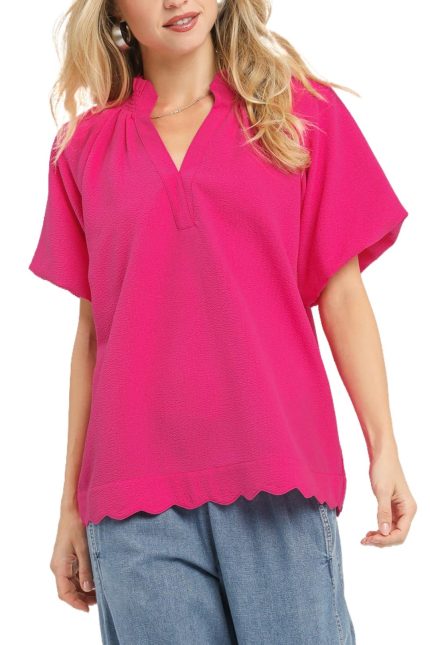 Scalloped Hem Textured Blouse