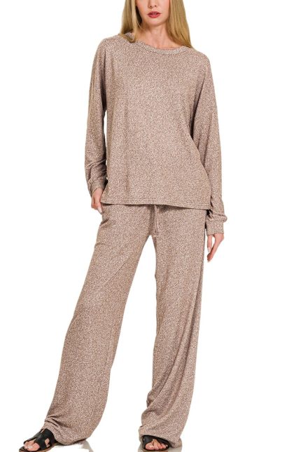 Soft Melange Hacci Long Slv Tee And Pants Set