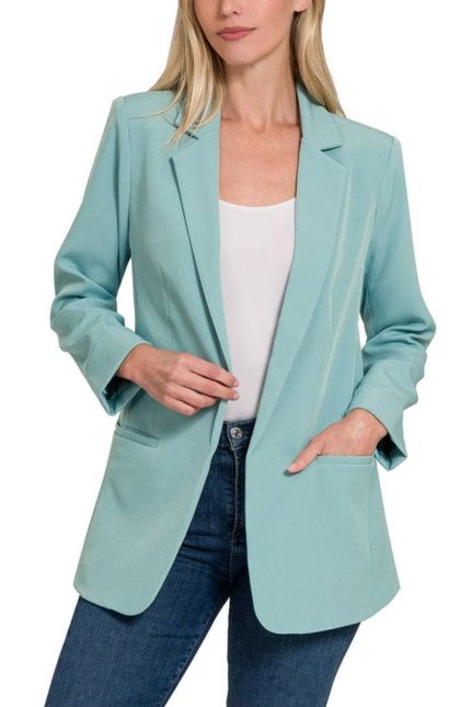Woven Long Sleeve Open Front Classic Blazer