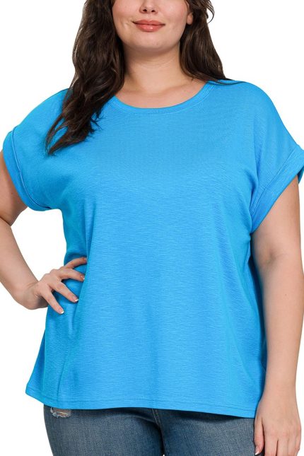 Plus Cotton Modal Slub Rolled Sleeve Tee