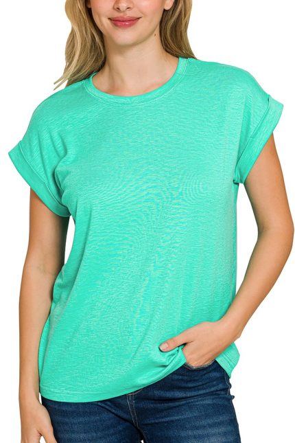 Cotton Modal Slub Rolled Sleeve Tee