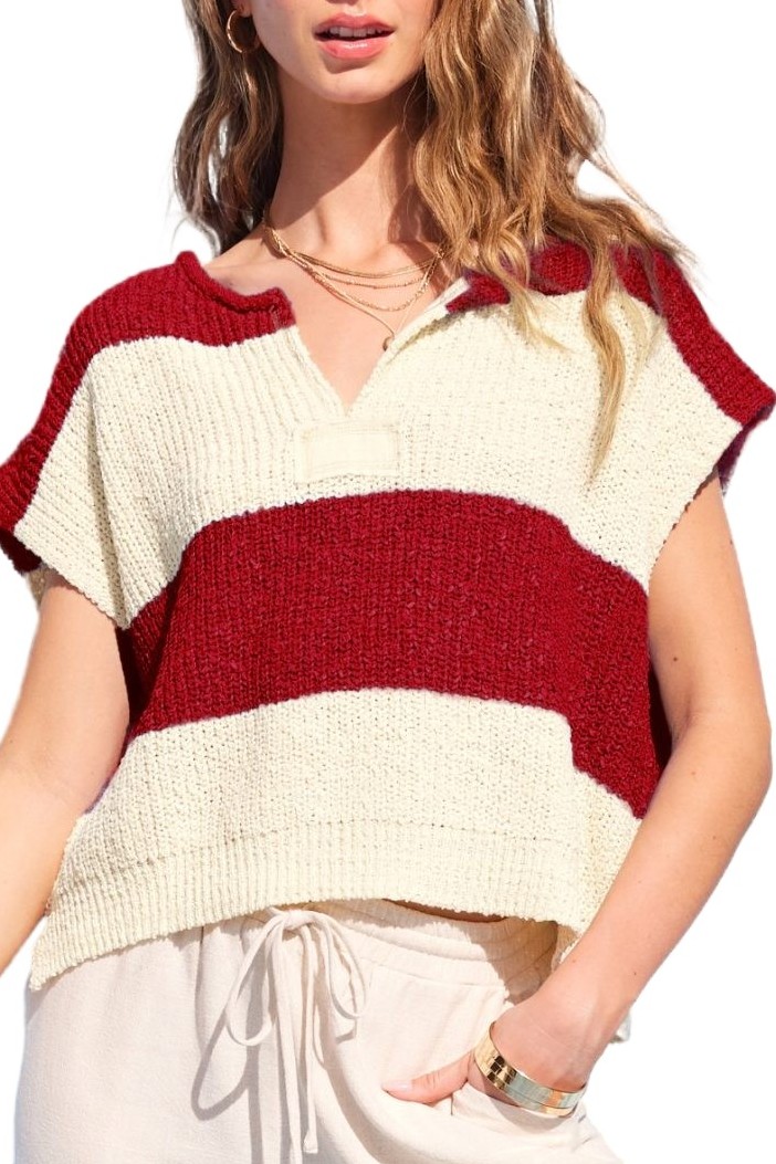 Stripe Design Sleeveless Sweater