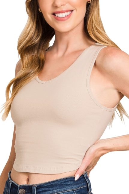 Cotton V-neck Cropped Cami Top