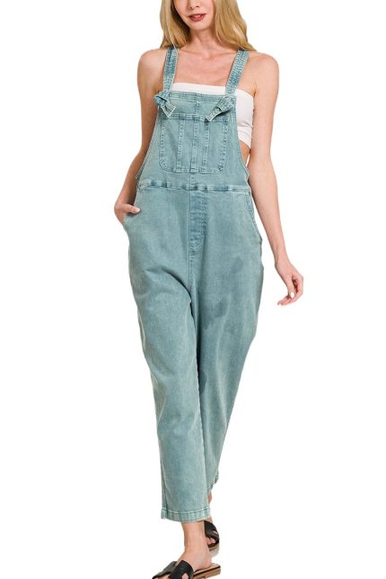 Washed Knot Strap Relaxed Fit Overalls