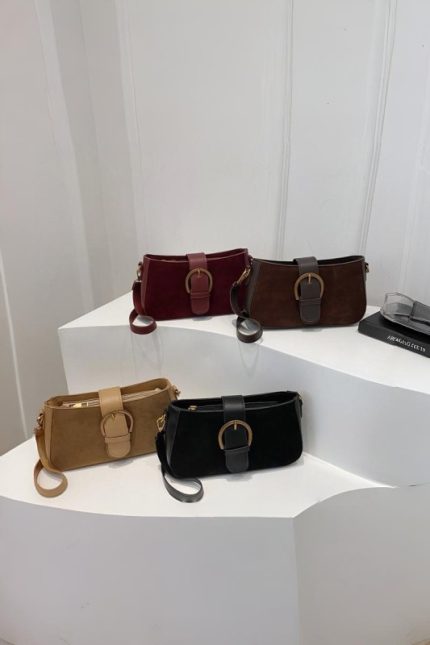 Elegant Suede Retro Buckle Bag