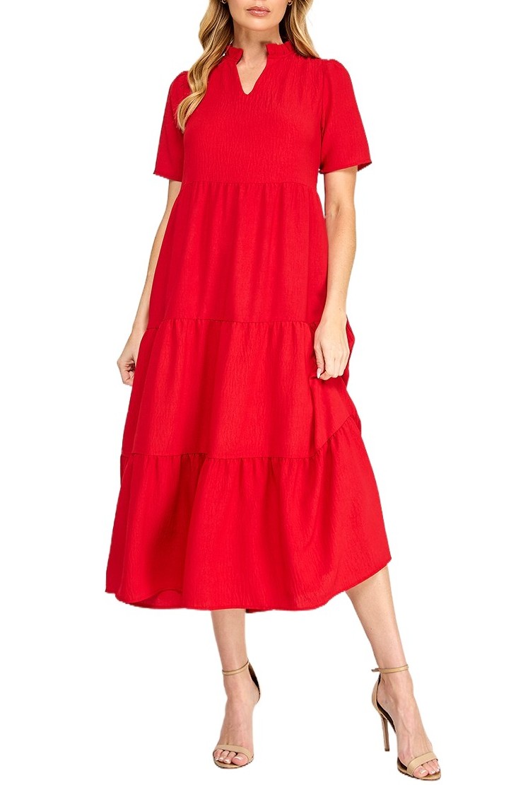 Solid Ruffled Neck Maxi Dress