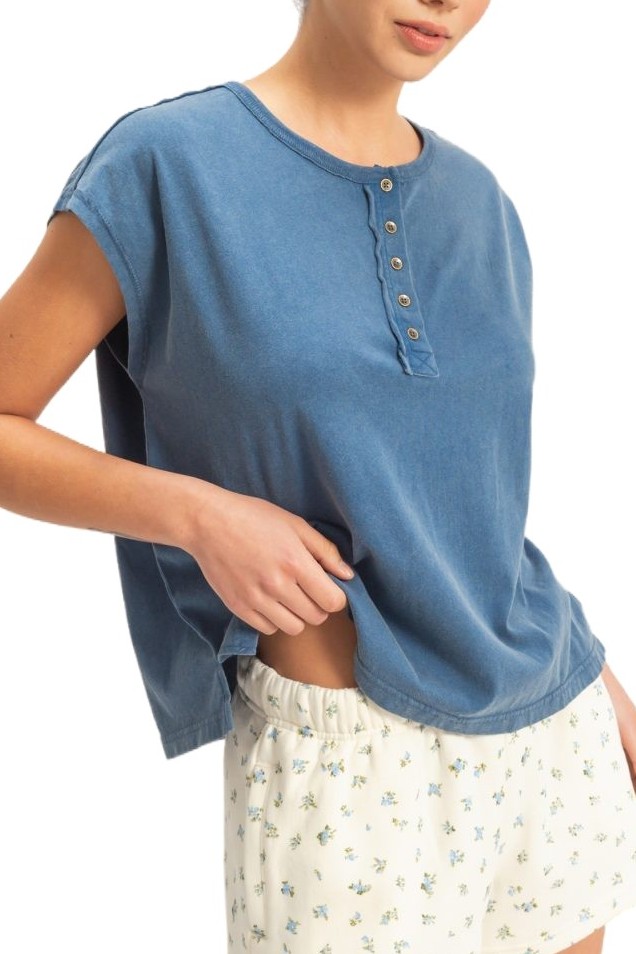 Henley Neck Cap Sleeve Top