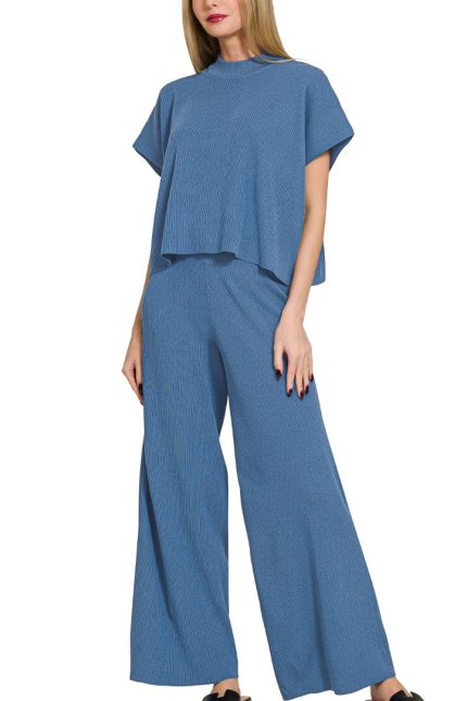 Viscose Sweater Short Slv Top and Pants 2pcs Set