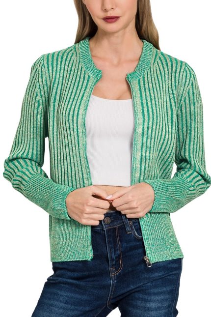Two Tone Zip Up Sweater