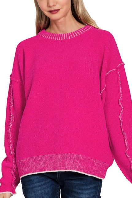 Exposed Seam Round Neck Sweater