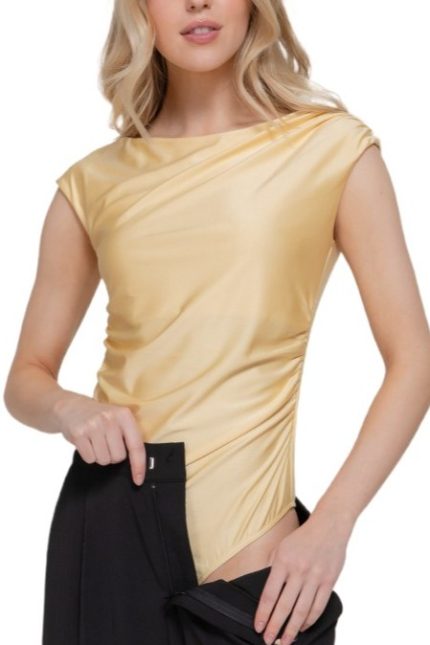 Short Slv Side Ruched Knit Bodysuit