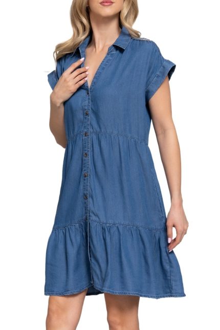 Short Slv Ruffle Lyocell Mini Dress