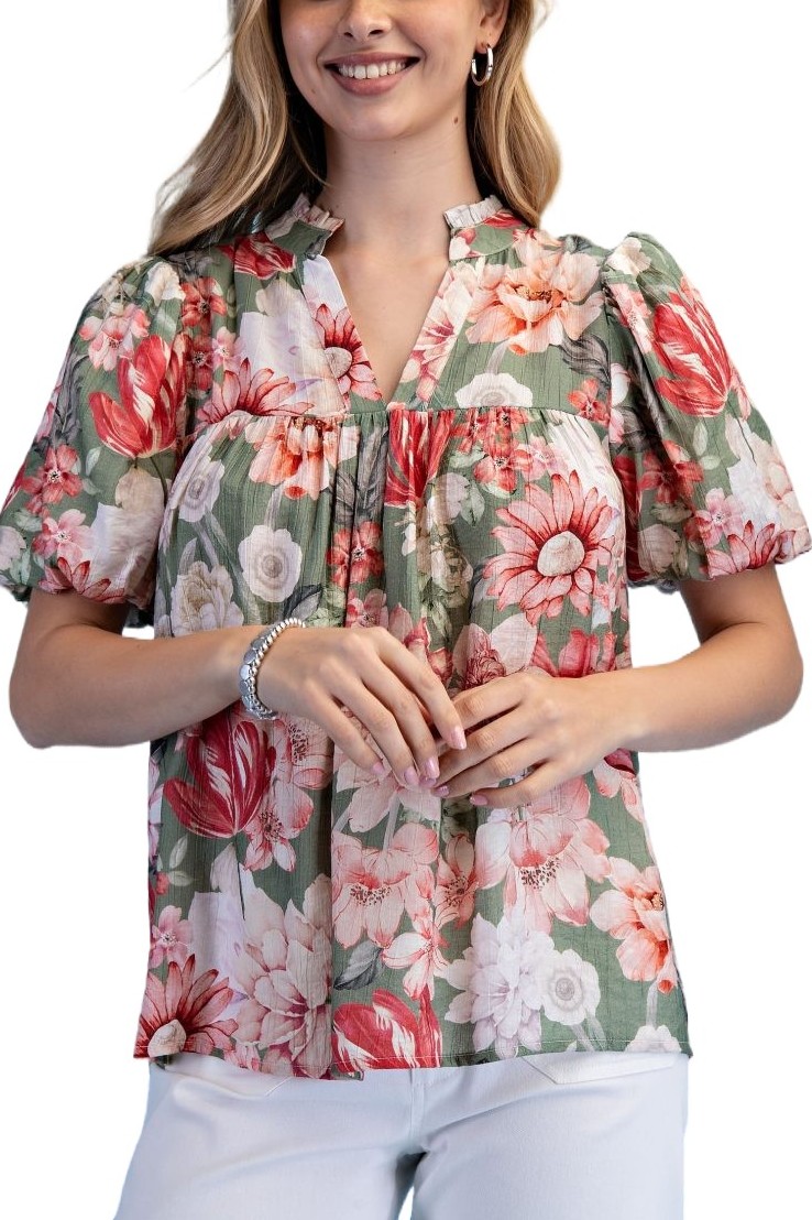 Floral Lightweight V-neck Blouse