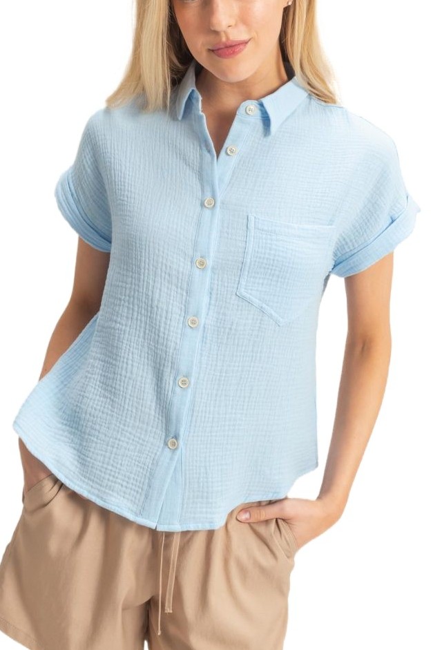 Rolled Sleeve Button-up Top