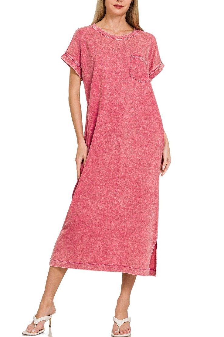 Washed Exposed Seam Short Sleeve T-shirts Dress