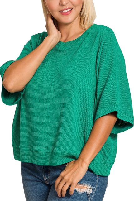 Plus Double Knit Banded Bottom Short Sleeve Top