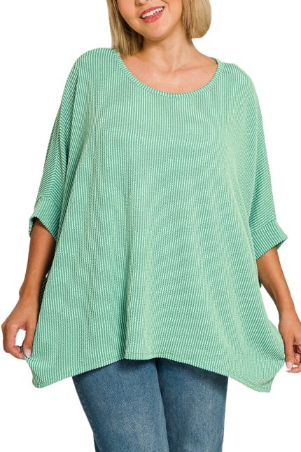 Plus Raised Rib Bat Sleeve Top