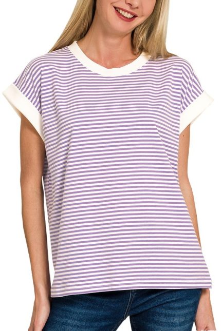 Stripe Contrast Trim Top