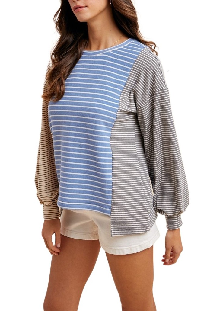 Stripe Color Block Soft Brushed Knit Top