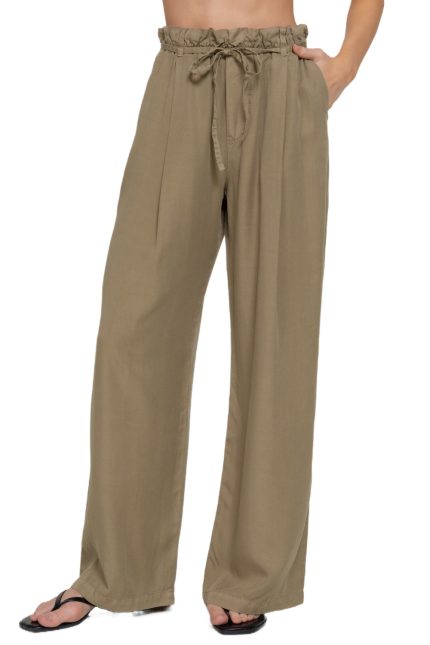 Paperbag Belt-tie Lyocell Straight Leg Long Pants