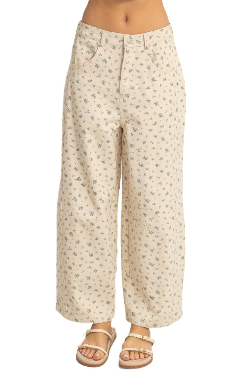 Washed Floral Wide-leg Pants