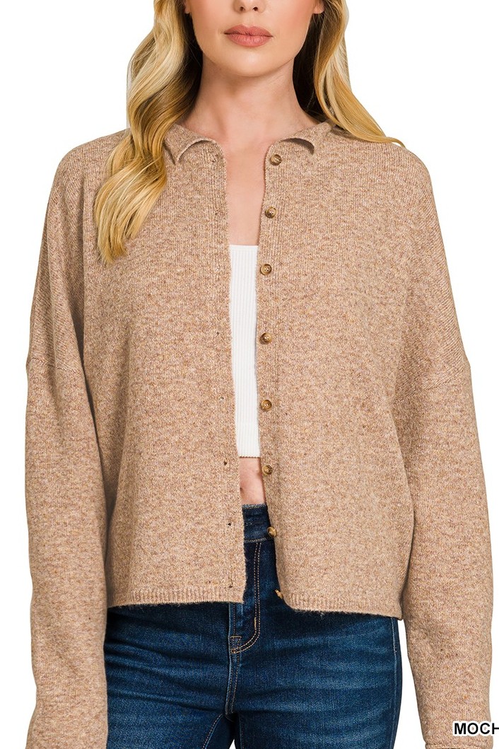 Collared Button Down Cardigan Sweater