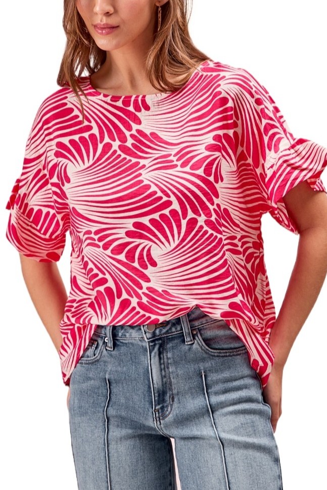 Print Woven Ruffled Sleeves Top