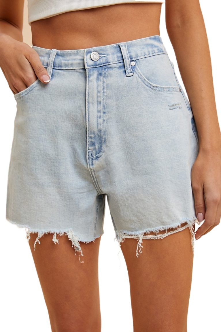 Comfort Stretch Distressed Hem Denim Shorts