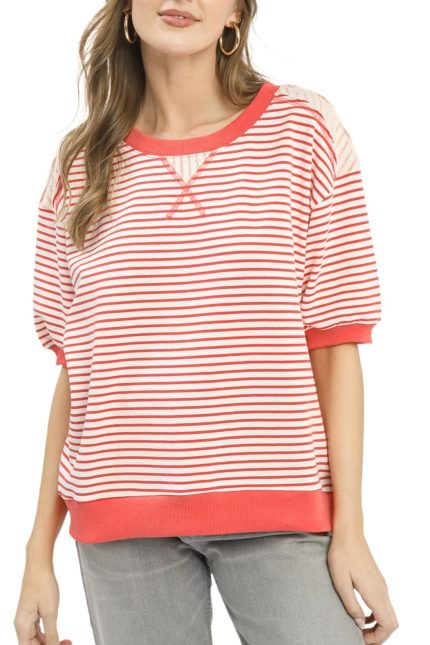 Striped Knit Short Sleeve Casual Top
