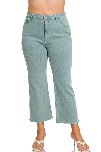 Plus Acid Washed Frayed Hem Bootcut Pants