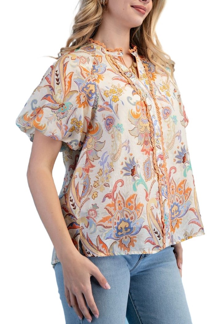 Printed Button Up Blouse