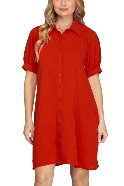 Short Sleeve Button Down Mini Dress