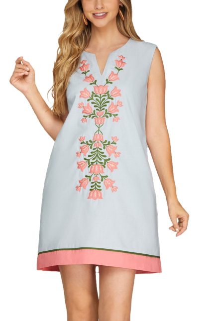 Sleeveless Front Embroidered Mini Dress